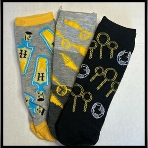 New! Harry Potter Themed Crew Socks, Gray, Black, Yellow Unisex